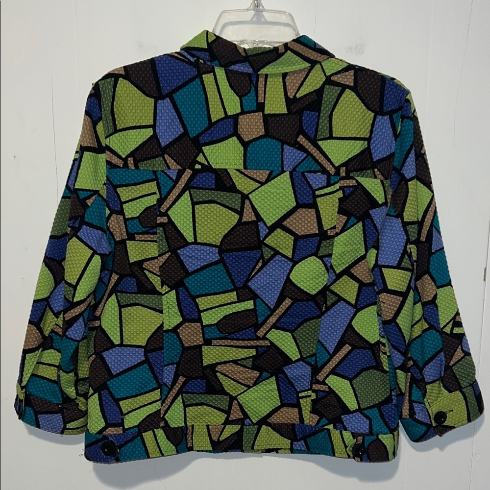 Linear Multicolored Geometric Pattern Lightweight Button Up Jacket L6 031026 - Picture 3 of 5